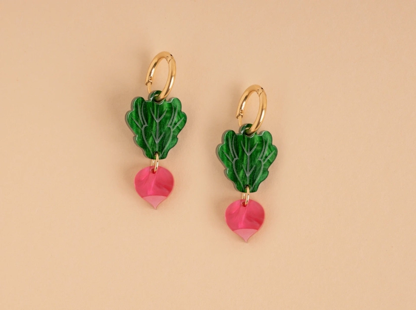 Radish earrings with stainless steel hoops