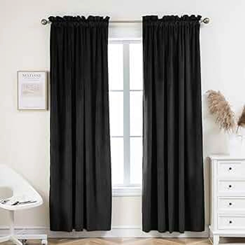 PLEASANT BOULEVARD Velvet Curtains [2 Panels] Heavy Blackout Window Drapes with Rod Pocket, Thermal Insulated Darkening Curtains for Living Room, Bedroom, & Home Decor (52" W x 95" L, Black)