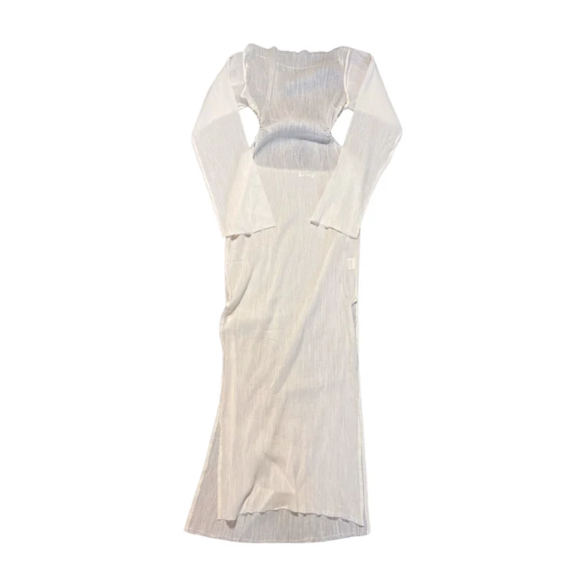 437- White "Sophia" Sheer Backless Maxi Dress