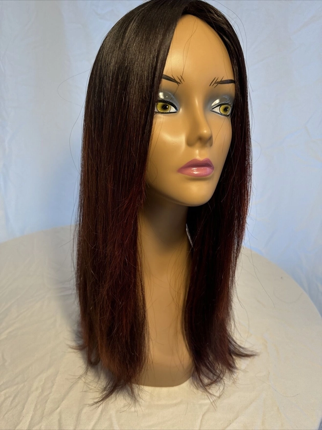 Color! Highline Wigs Silk Top Topper Soft Black w/ Red Balayage 20in 9x10 Cap