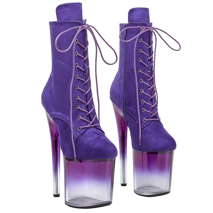 Leecabe 20CM/8inches lady ankle boots High Heel purple crystal plat