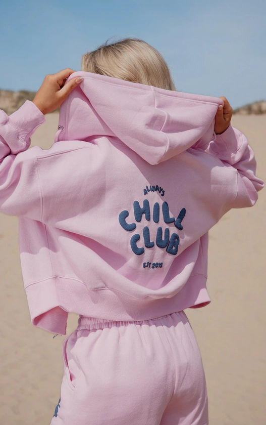 Bubblegum Pink Chill Club Puff Print Zip Up Jacket