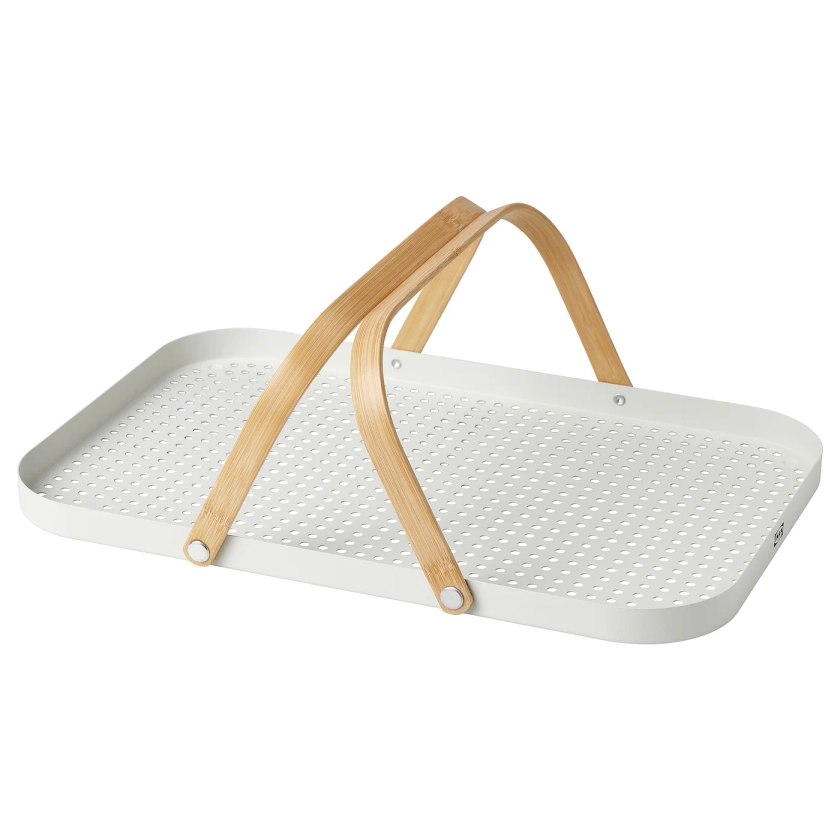 GRÖNFISK Tray with handle - bamboo/white 46x30 cm (18x12 ")