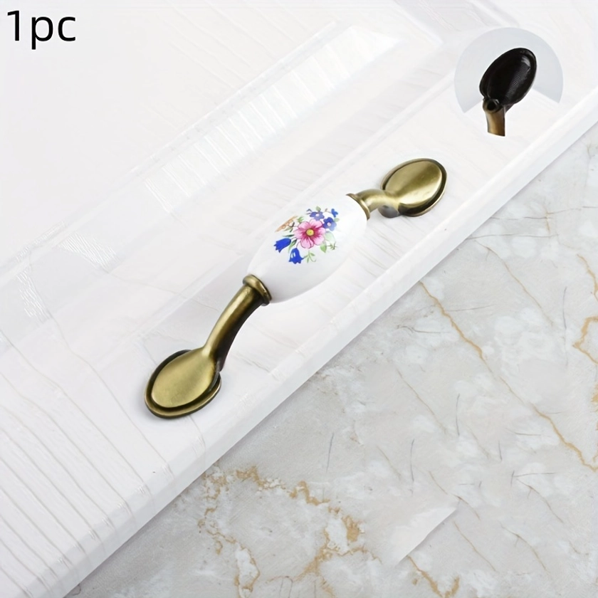 1pc Antique Ceramic Handle, Orchid Wardrobe Door Handle, Drawer Cabinet Door Handle, Cabinet Decoration Handle