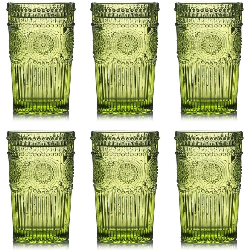 12 Oz Drinking Glasses Glassware Vintage Tumblers Highball Water Green Set Of 6