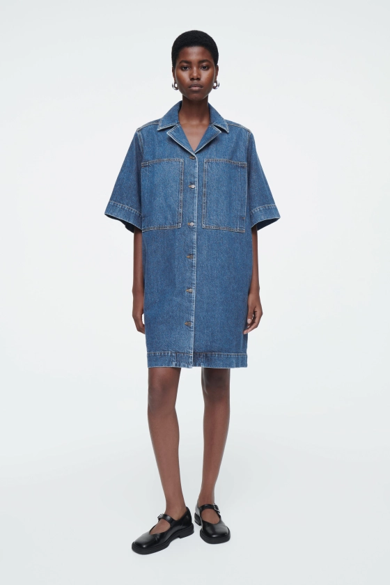 MINI DENIM SHIRT DRESS - BLUE