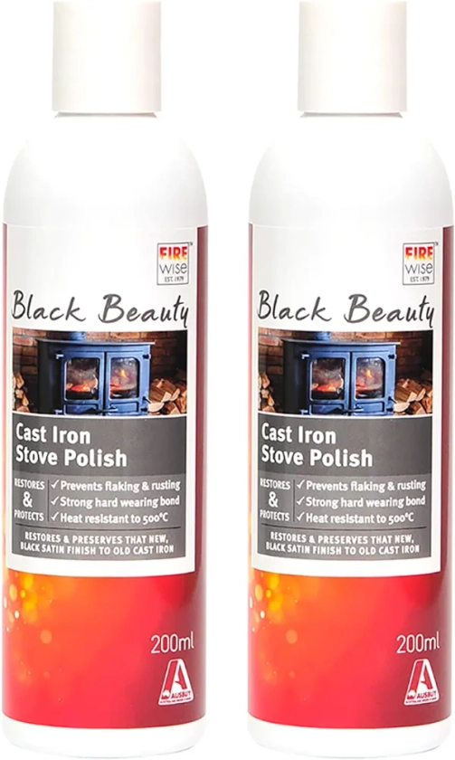 2 x Black Beauty Cast Iron Stove Polish Restore That New Look, Black Satin Finish Provides Ongoing Protection Against Flaking, Rusting and Pitting