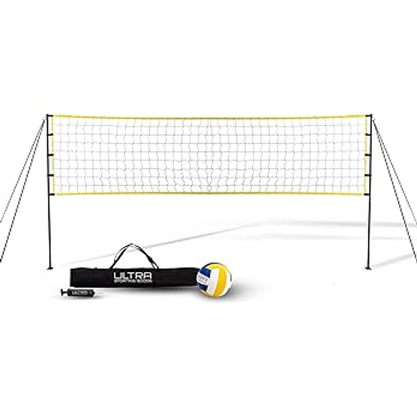 Volleyball Net for Backyard, Includes 32x3 Ft Beach Volleyball Net with Poles, 8.5-Inch PU Volley Ball, Bag & Pump, Portable Volleyball Net for Outdoor or Home Use, Complete Set
