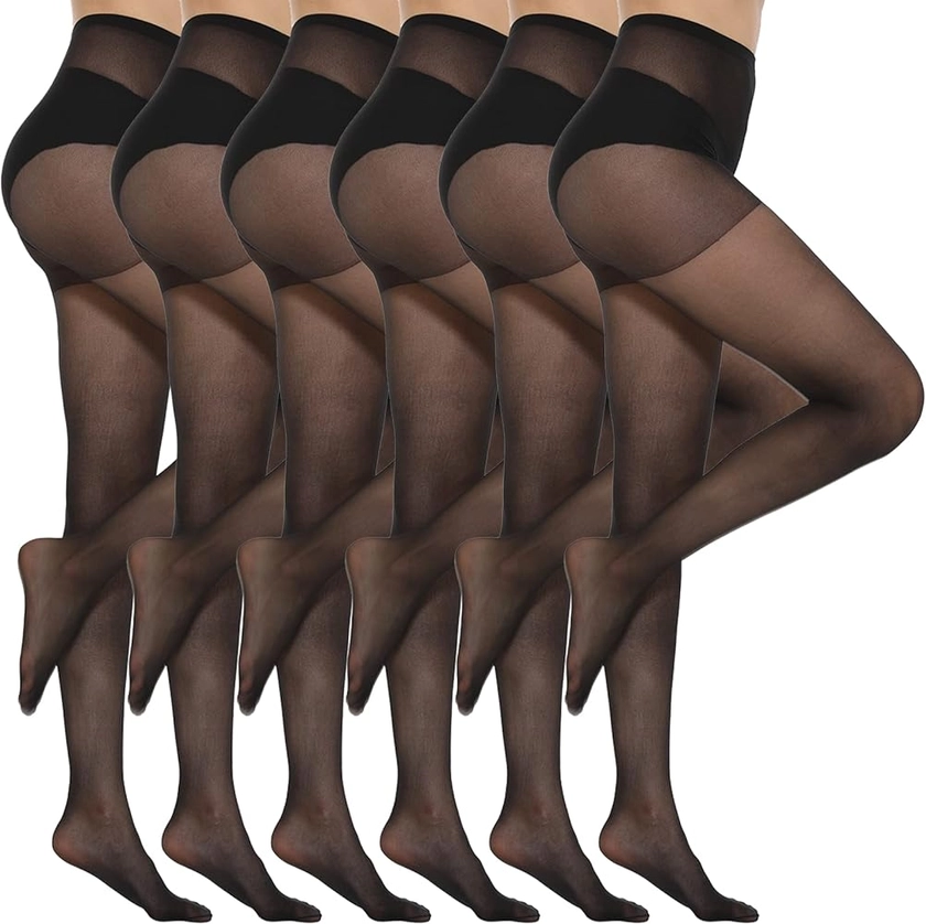 Yilanmy 6 Pairs Women's Sheer Tights 20 Denier Nylon Silk Soft Tights Black Natural Nude Shaping Pantyhose