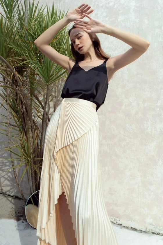 Asymmetrical Silk Skirt -  Pleated Silk Skirt - Beautiful Silk Midi Skirt
