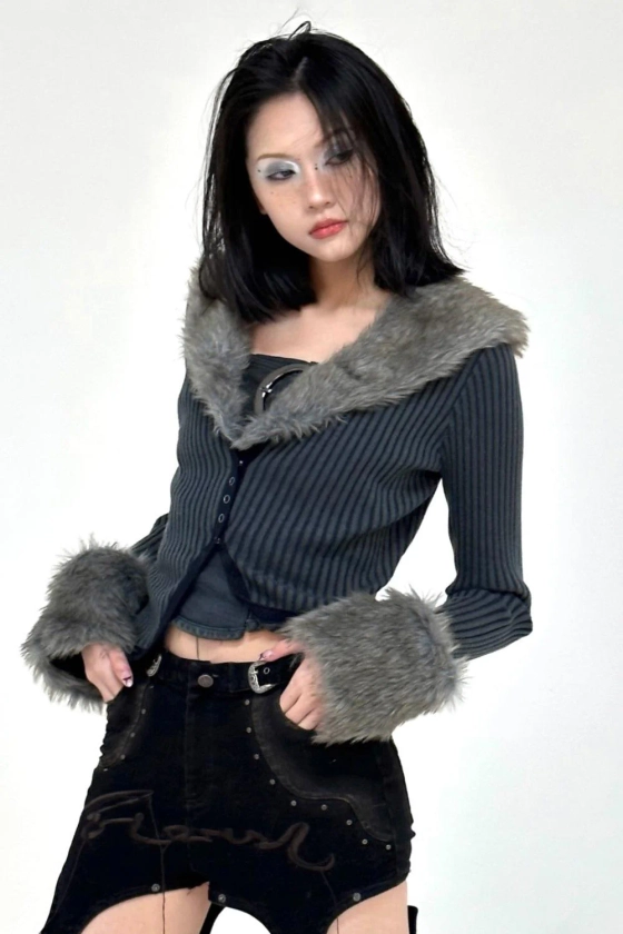 V-Neck Fur Knit Top