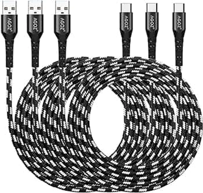 3Pack 10ft USB C Cable Braided Fast Charger Cord Compatible with iPhone 15 Pro Max, iPhone 15 Pro, iPhone 15 Plus, iPhone 15, iPad Pro 12.9", 11", iPad Air 5th (Black)