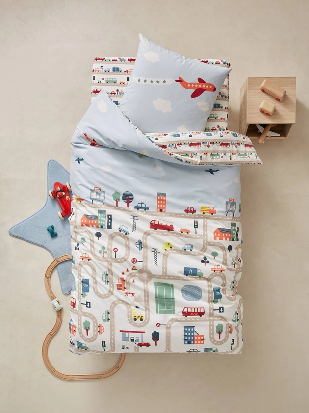 Conjunto capa de edredon + fronha de almofada para criança, tema Auto-city-Têxtil-lar e Decoração-Vertbaudet | vertbaudet.pt