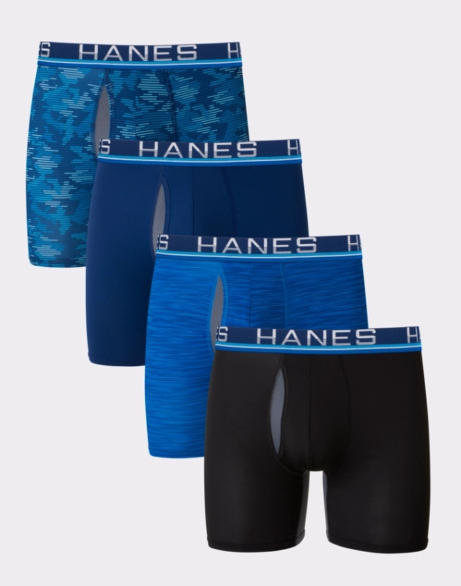 Hanes Sport Total Support Pouch Men's Boxer Brief Underwear, X-Temp, Blue/Black, 4-Pack
