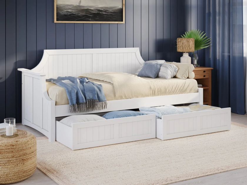 Antavious Coastal Cottage Solid Wood Twin Daybed with Storage Drawers