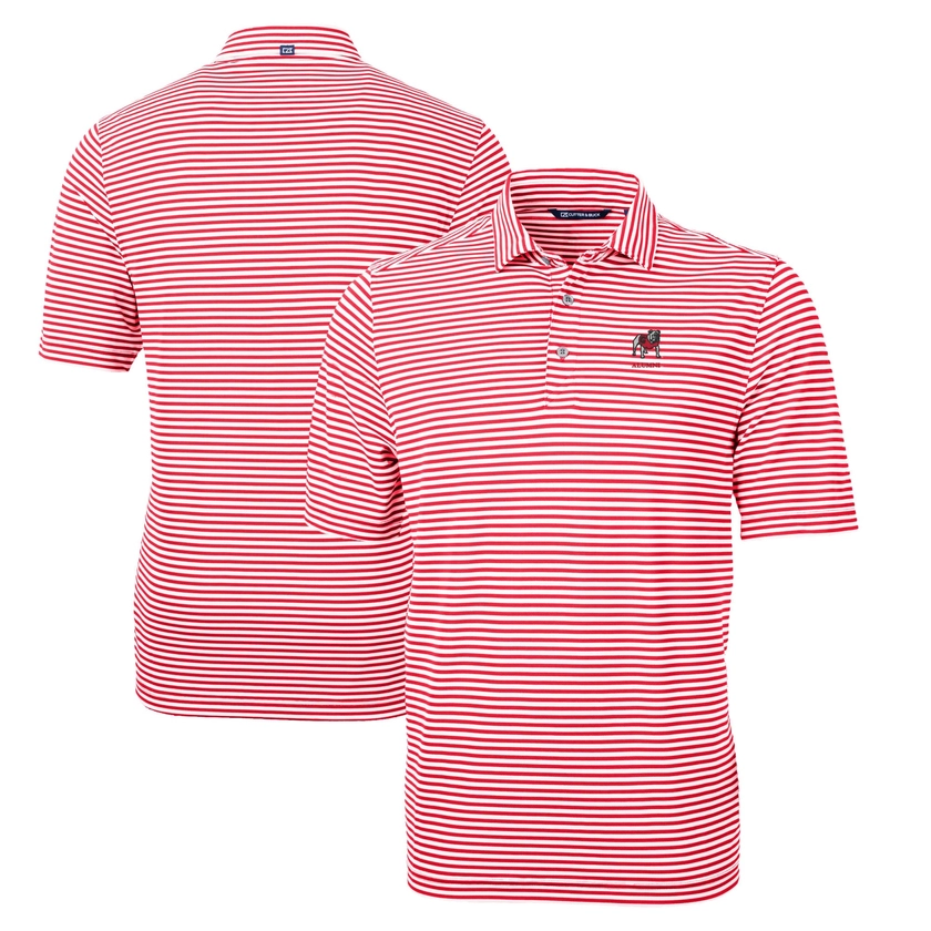 Men's Cutter & Buck Red Georgia Bulldogs Alumni Logo Virtue Eco Pique Stripe Recycled Polo