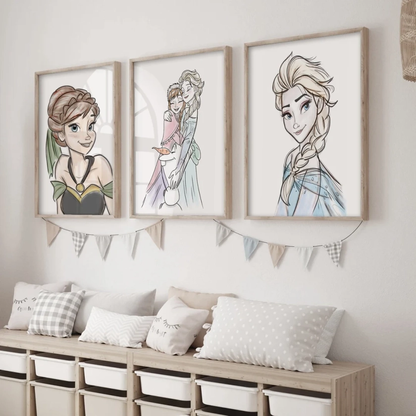 Elsa Anna and Olaf Frozen Watercolor Art, Set of 3 Frozen Art, Princess Art, Frozen 2 Art Print, Nursery Girls Wall Art Princess Posters - Etsy UK