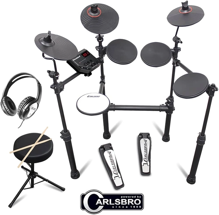 Carlsbro CSD100 R-Plus Electronic Drum Kit with Stool and Headphones - Ideal Electric Drum Set for Kids and Adults, Compact Junior Drum Kit with Authentic Electronic Drums Experience