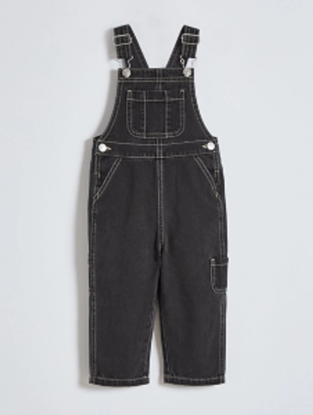 Black Wash Contrast Stitch Denim Dungarees