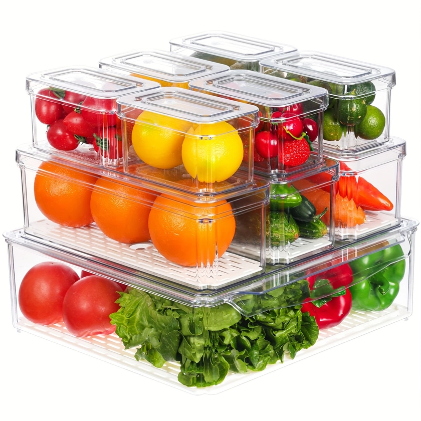 10 Pcs Refrigerator Storage Boxes, Transparent Storage Box With Lid, Used For Storing Vegetables And Fruits, Suitable For Refrigerators, Freezers, Kit