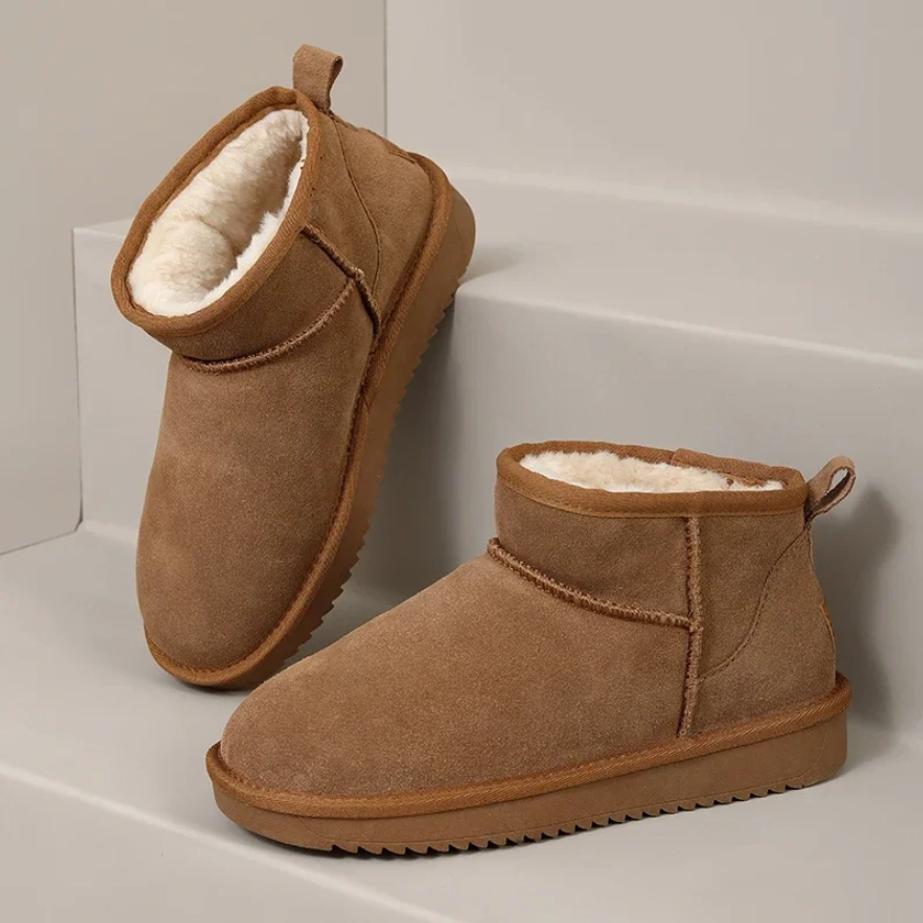 Bottes de neige classiques en cuir de vache véritable pour femmes, chaussures chaudes d'hiver, nouvelles l'offre elles non aldes, mode