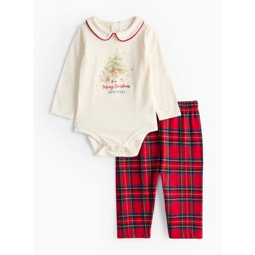 Peter Rabbit Christmas Bodysuit & Red Tartan Leggings Set 12-18 months