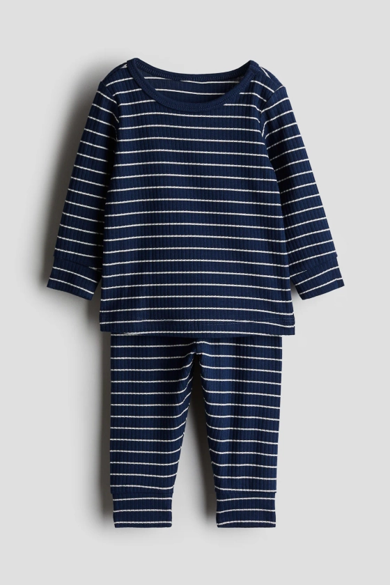 Ribbed cotton set - Round neck - Long sleeve - Navy blue/Striped - Kids | H&M GB