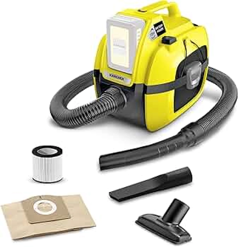 Kärcher Aspirateur Multifonction sans fil WD 1 Compact, Eau et Poussière, Filtre Cartouche, Flexible: 1,20 m, Taille Cuve: 7 l, Puissance: 230 W, Compatible avec Batterie 18 V non Incluse