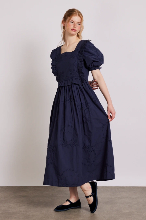 rhea dress - navy broderie