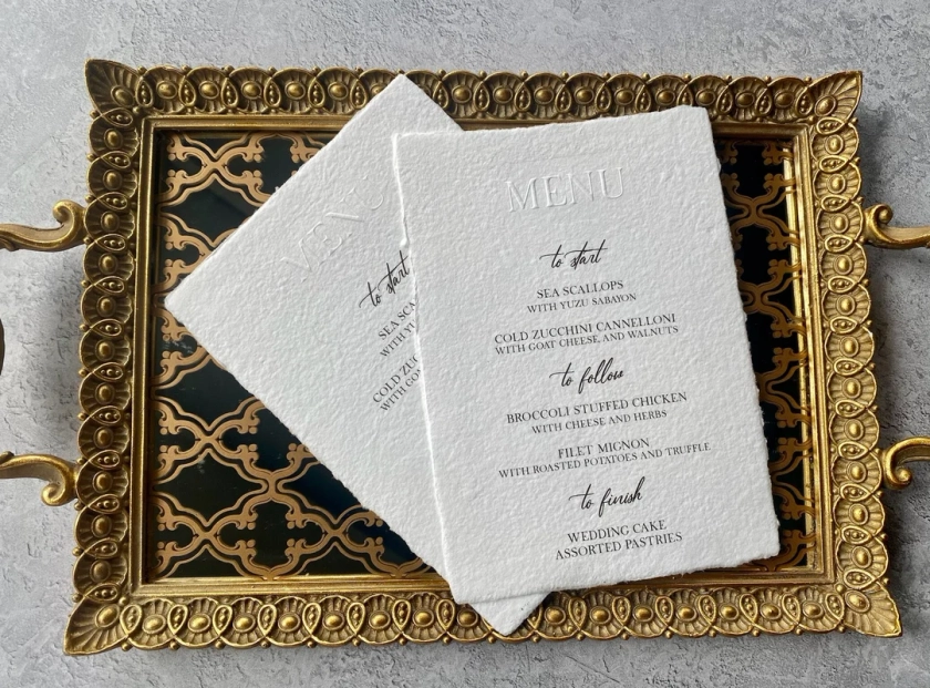 Menu di nozze in rilievo Carta con bordi ondulati Menu di nozze personalizzato venduto in set da 10 - Etsy Italia