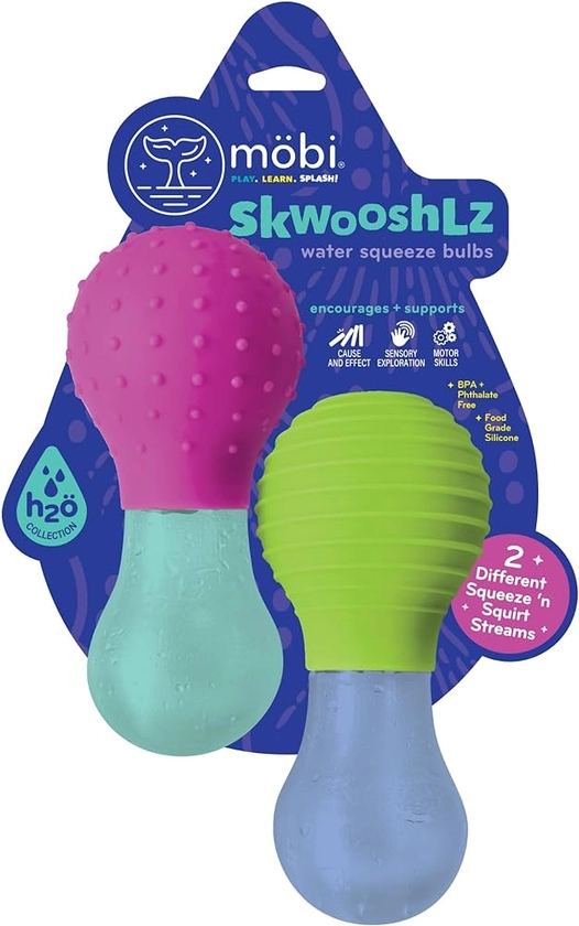 Mobi Skwooshlz Water Squeeze Bulbs - Baby Bath Toys, Silicone Bath Toys, Baby Bathtub Toys, for Toddlers, BPA Free, Food Grade Silicone, Latex Free, Easy to Clean (Pack of 2)