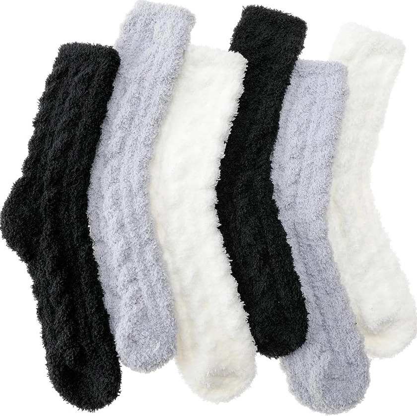 ANTSANG Fuzzy Slipper Socks for Women Men Fluffy Warm Thick Winter Soft Plush Cozy Valentines Day Galentines Day Gifts For Her Him Christmas Gifts Socks Stocking Stuffers(Black White,M) at Amazon Women’s Clothing store
