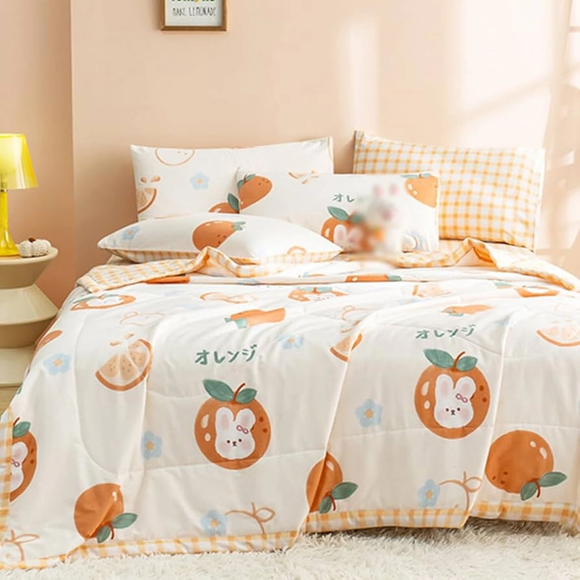 Amazon.co.jp: [OceanMap] Comforter, Comforter, Autumn, Winter, Washable, Clean Quilt Blanket, Cool, 4-piece Set, Feather, Color 7, Summer, Semi-double, Single, Double, Cute, Comforter, Thin, Lightweight, Washable, Synthetic Fiber Comforter, Fashionable, Dust Mite Resistant, 70.9 x 78.7 inches (180 x 200 cm), Skin Comforter, Spring and Summer, Floor Heating Compatible : Home & Kitchen