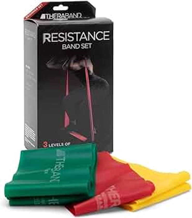 THERABAND Resistance Bands Set, Professional Elastic Band For Upper & Lower Body Exercise, Strength Training without Weights, Physical Therapy, Pilates, Rehab, Yellow & Red & Green, Beginner