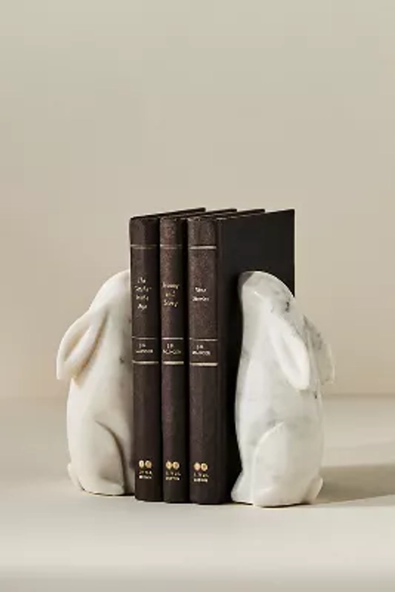 Marble Rabbit Bookends