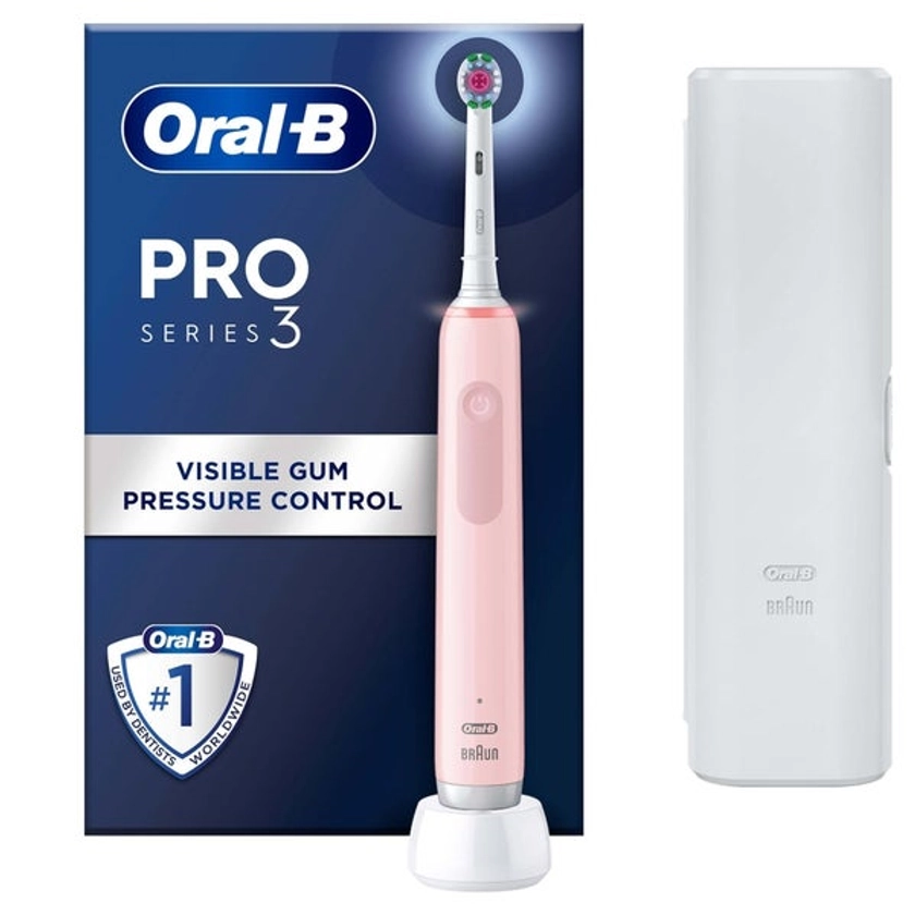 Oral-B Pro 3500 3D White Pink Electric Toothbrush with Travel Case