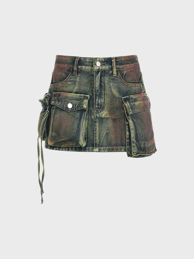 Street Multicolor Denim Pockets Bottom Skirt | kollyy