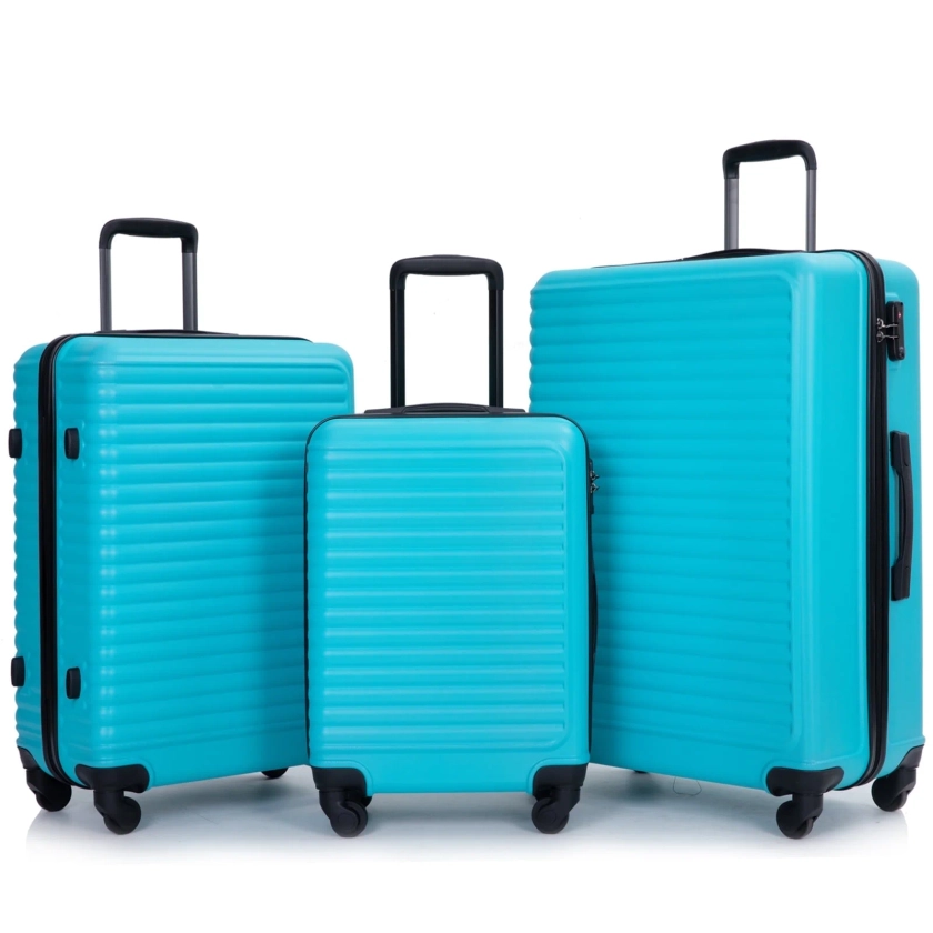 Travelhouse 3 Piece Hardside Luggage Set Hardshell Lightweight Suitcase with TSA Lock Spinner Wheels 20in24in28in.(Light Blue)