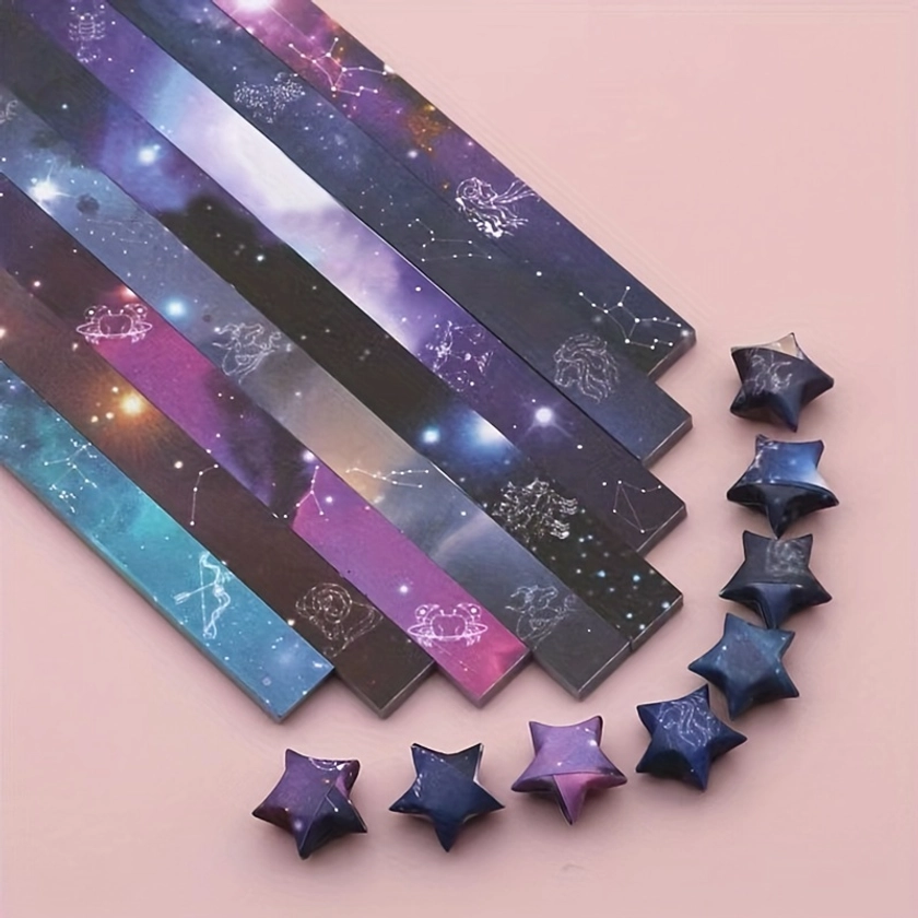 540pcs Lucky Star Origami Paper Strips Galaxy, 8 Different Designs Of Beautiful Outer Space Starry Sky For Art Diy Crafts Supplies, Pastel Star Foldin