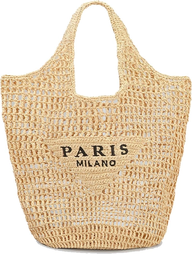 YiYLunneo Straw Bag for Women Large Woven Bag Hollow Straw Beach Bags for Women Fashion Shoulder Bag Shopping Bag (Khaki): Handbags: Amazon.com