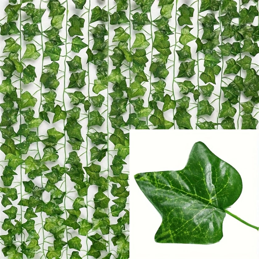 12pcs * Artificial Ivy Garland - Faux Green Leaf Vines for Home, Garden, Office &amp; Wedding Decor | Versatile Hanging Plant for DIY Wall, Party &amp; Out