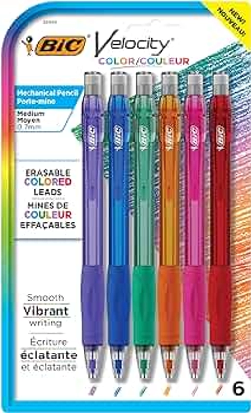 BIC Velocity Colored Lead Mechanical Pencils, Assorted Colors, 6-Pack, Colored Pencils for Classrooms and School Supplies