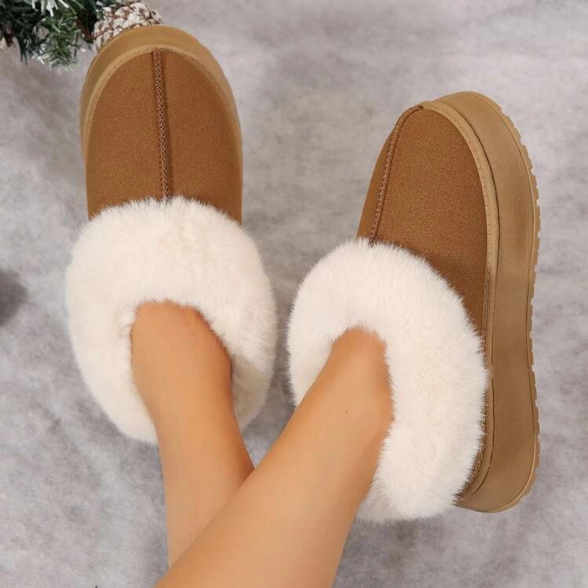 Women's Warm Suede Shearling Slippers With Thick Soles - Perfect For Winter - Comfy Flat Boots With Casual Snow Shoe Design