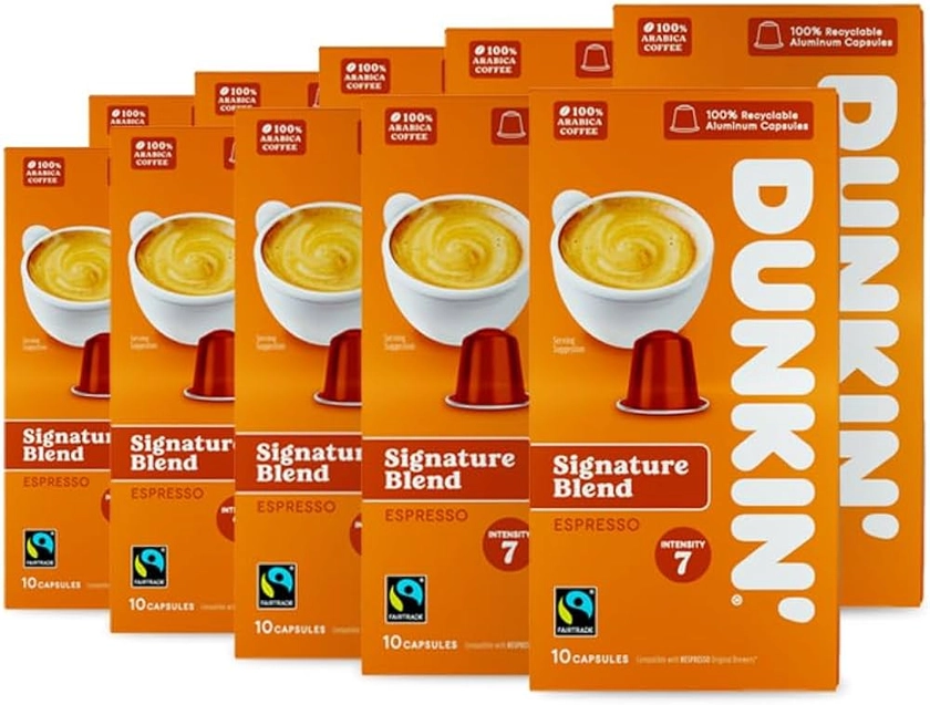 Dunkin’ - Signature Blend Espresso Coffee Pods - Nespresso Compatible Capsules - 10 Servings x 10 Packs