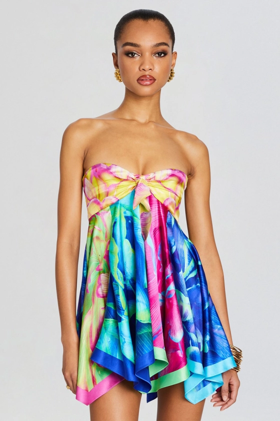 Multicolor Floral Print Strapless A-Line Mini Dresses-Blue [Pre Order]