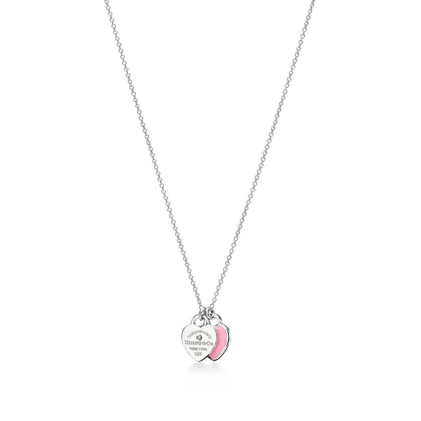Return to Tiffany™ Pink Double Heart Tag Pendant in Silver with a Diamond, Mini| Tiffany & Co.