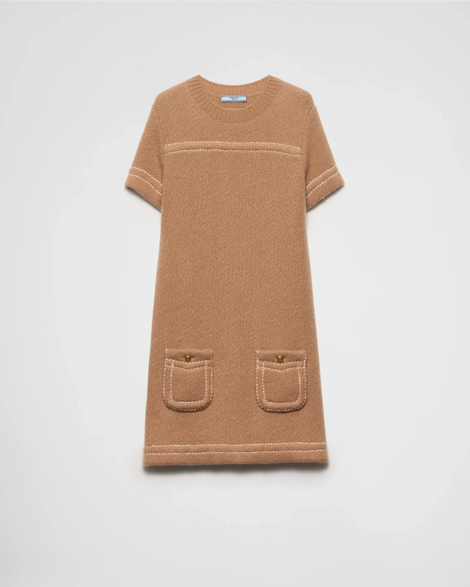 Robe Courte En Cachemire Marron Camel | PRADA