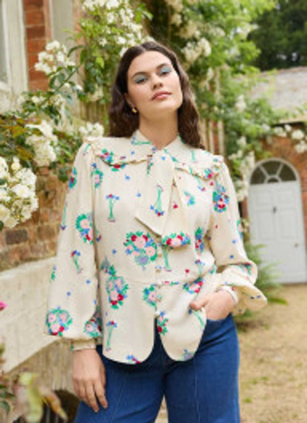 Celia Birtwell X Joanie - Bouquet Floral Pussy Bow Peplum Blouse