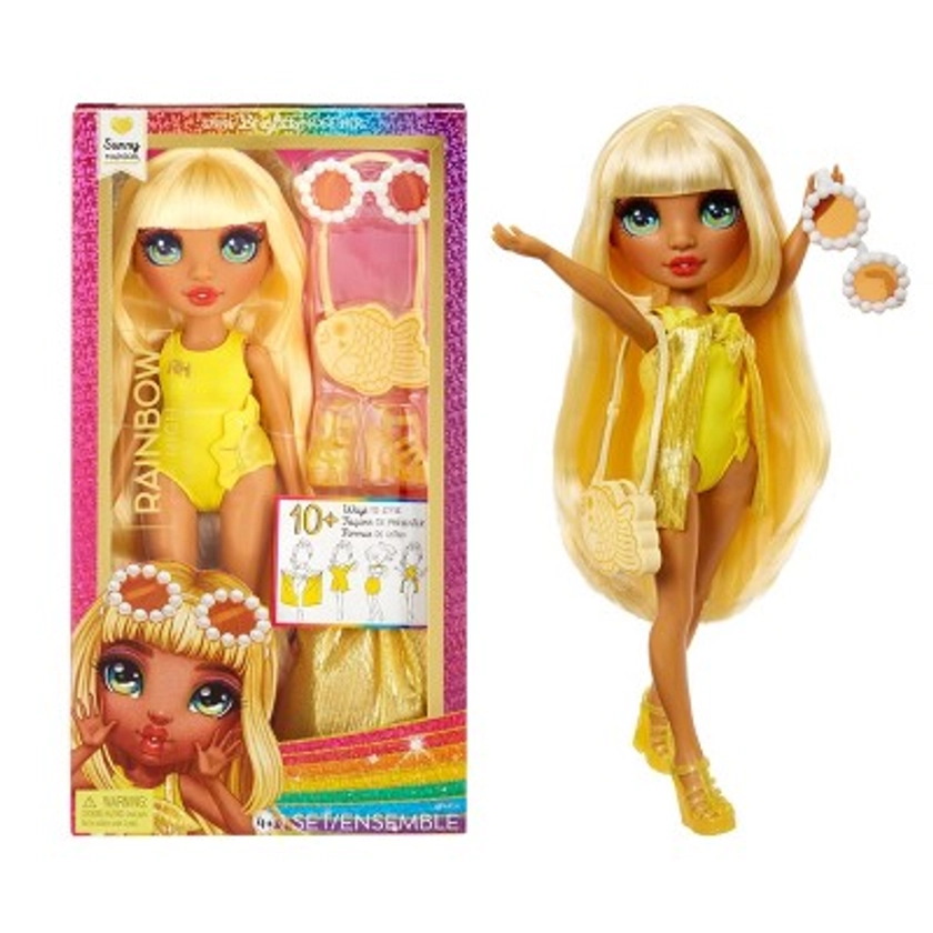 Rainbow High Swim & Style Sunny Yellow 11'' Doll with Shimmery Wrap to Style 10+ Ways, Removable Swimsuit, Sandals, Accessories