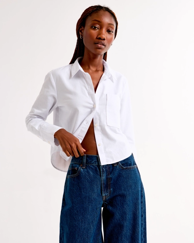 Women's Cropped Oxford Shirt | Women's New Arrivals | Abercrombie.com